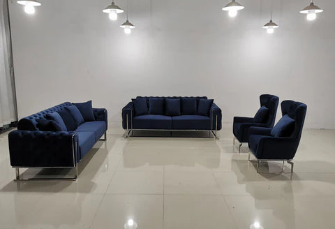 Zurih Luxury Velvet Sofa Set Navy